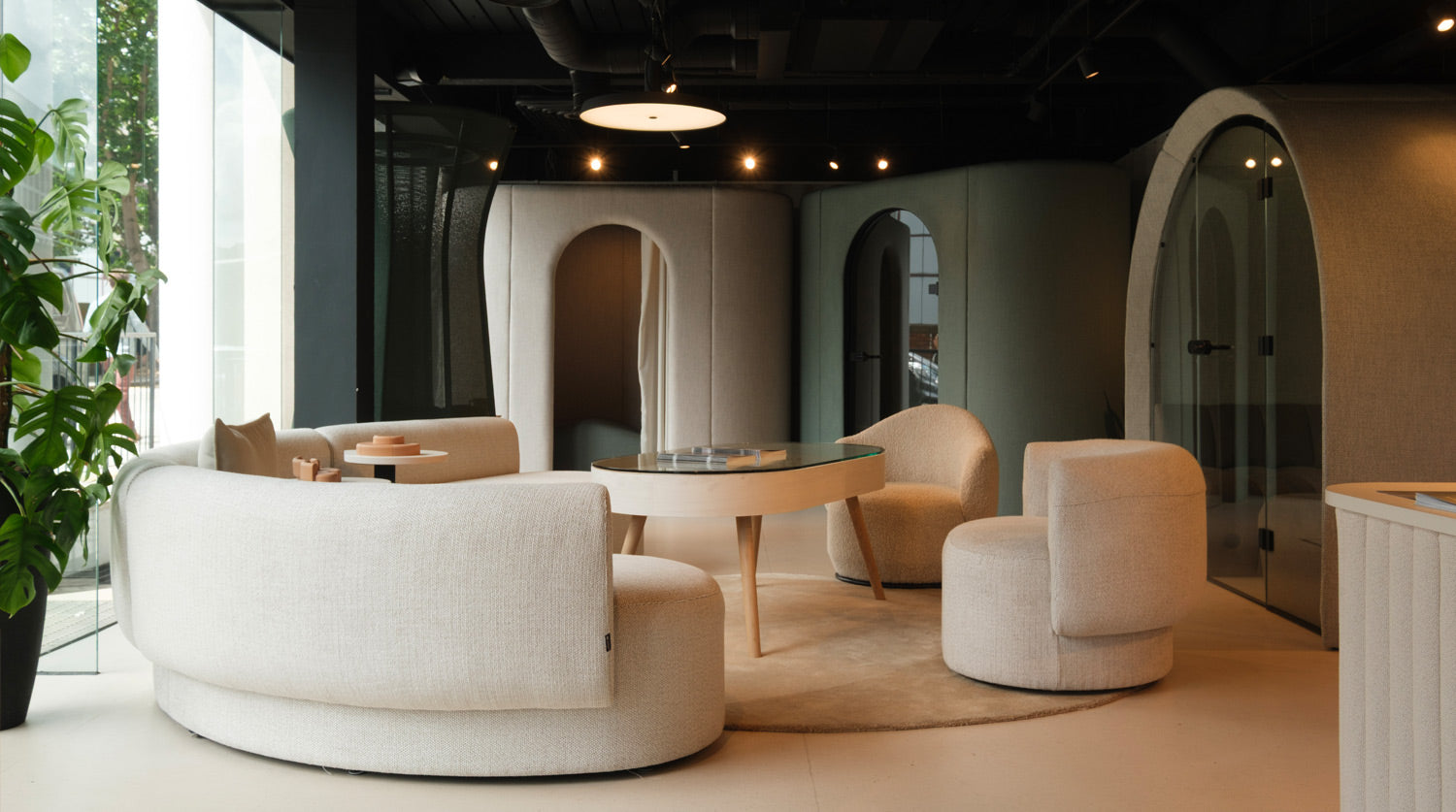 JDD eve wellbeing meeting pod variations with a glass door or curtain