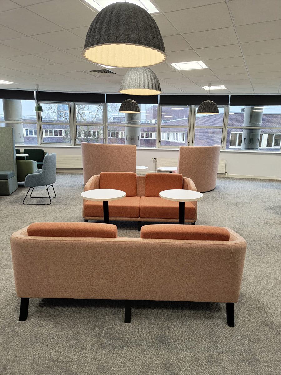 walter 2 seat office sofa in contrasting orange fabrics