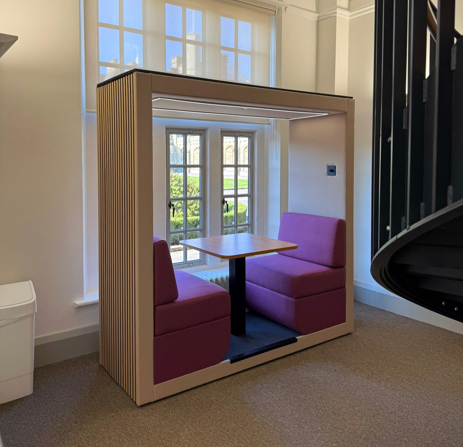 Bespoke Bob 2 seat meeting pod with exterior cladding