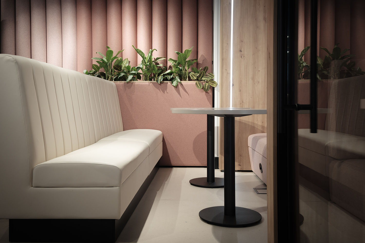 casper banquette seating with fluted back detail