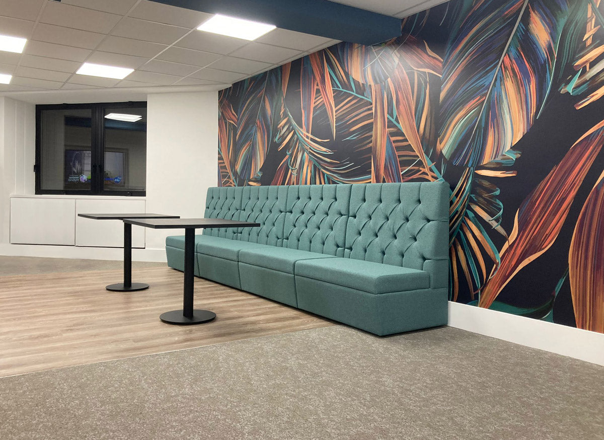 High back banquette seating with deep button detailing